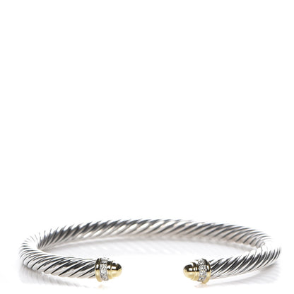 David Yurman Sterling Silver 18K Yellow Gold Diamond 5mm Cable Classics Bracelet 1 of 6