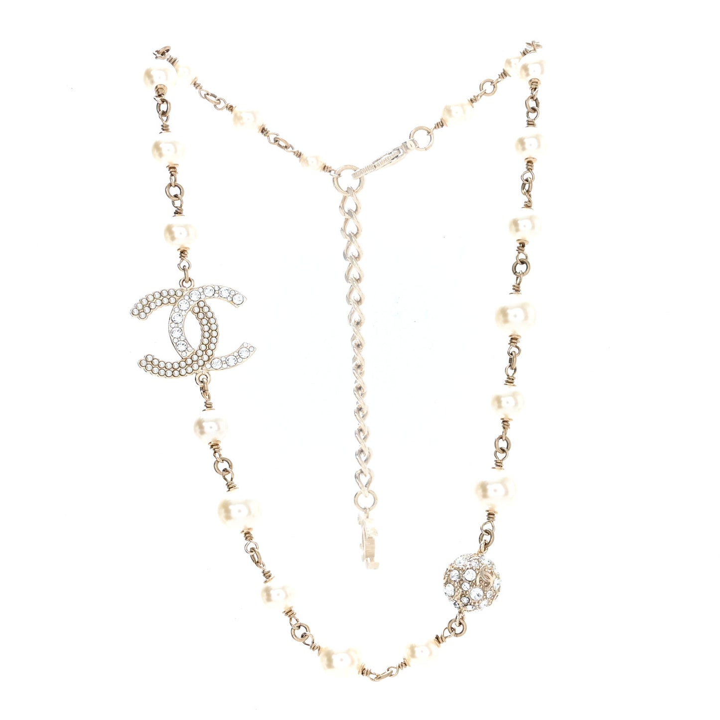 Pearl Crystal CC Short Necklace Gold