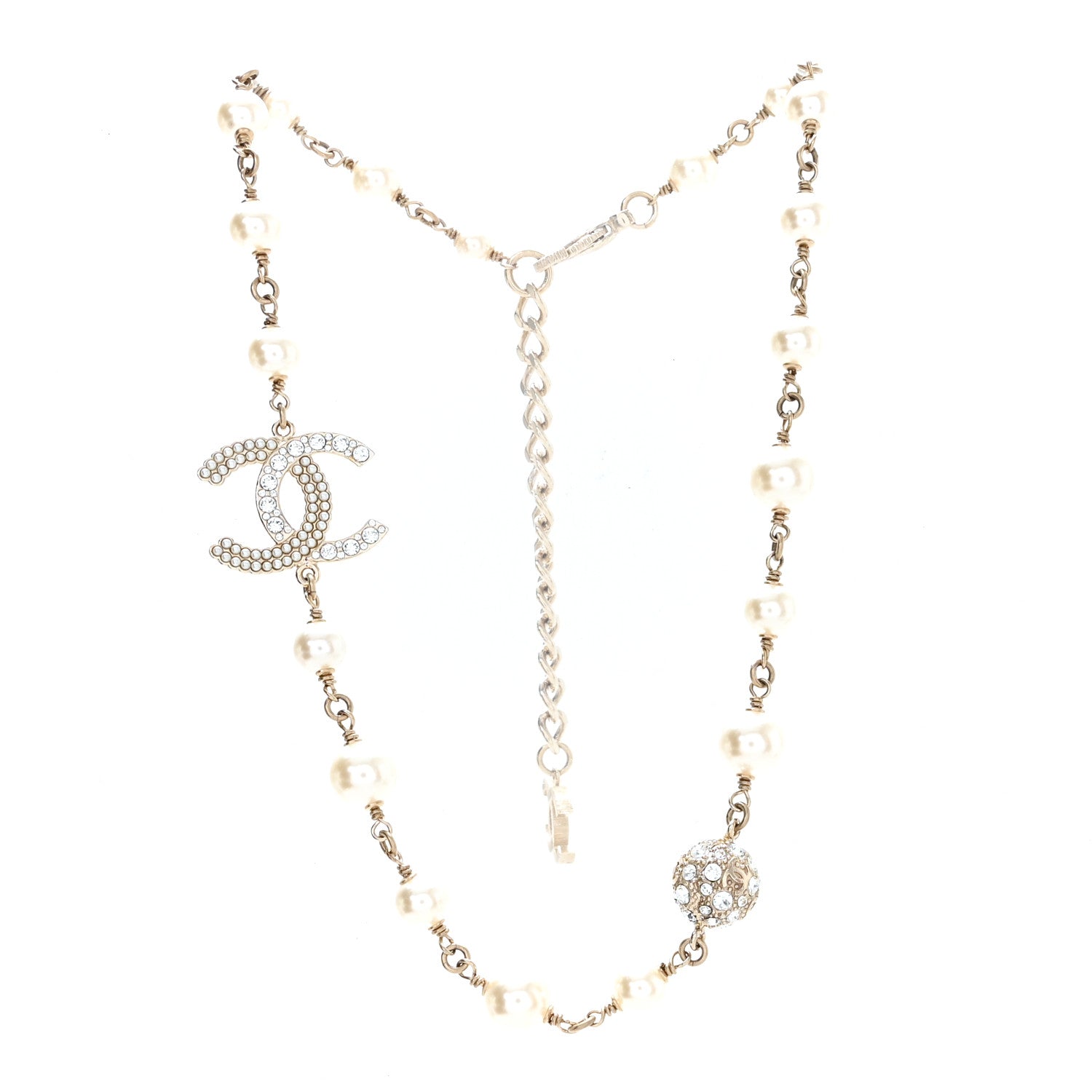 Chanel Pearl Crystal CC Short Necklace Gold 3 of 5