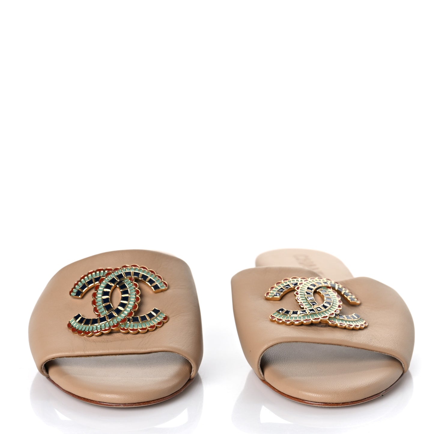 Lambskin Enamel CC Mules 36 Beige