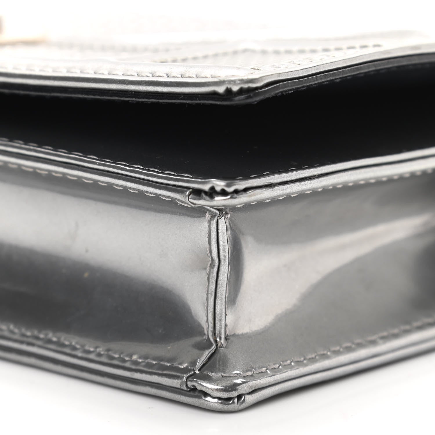 Christian Dior Metallic Patent Micro-Cannage Diorama Wallet on Chain Pouch Silver 10 of 10