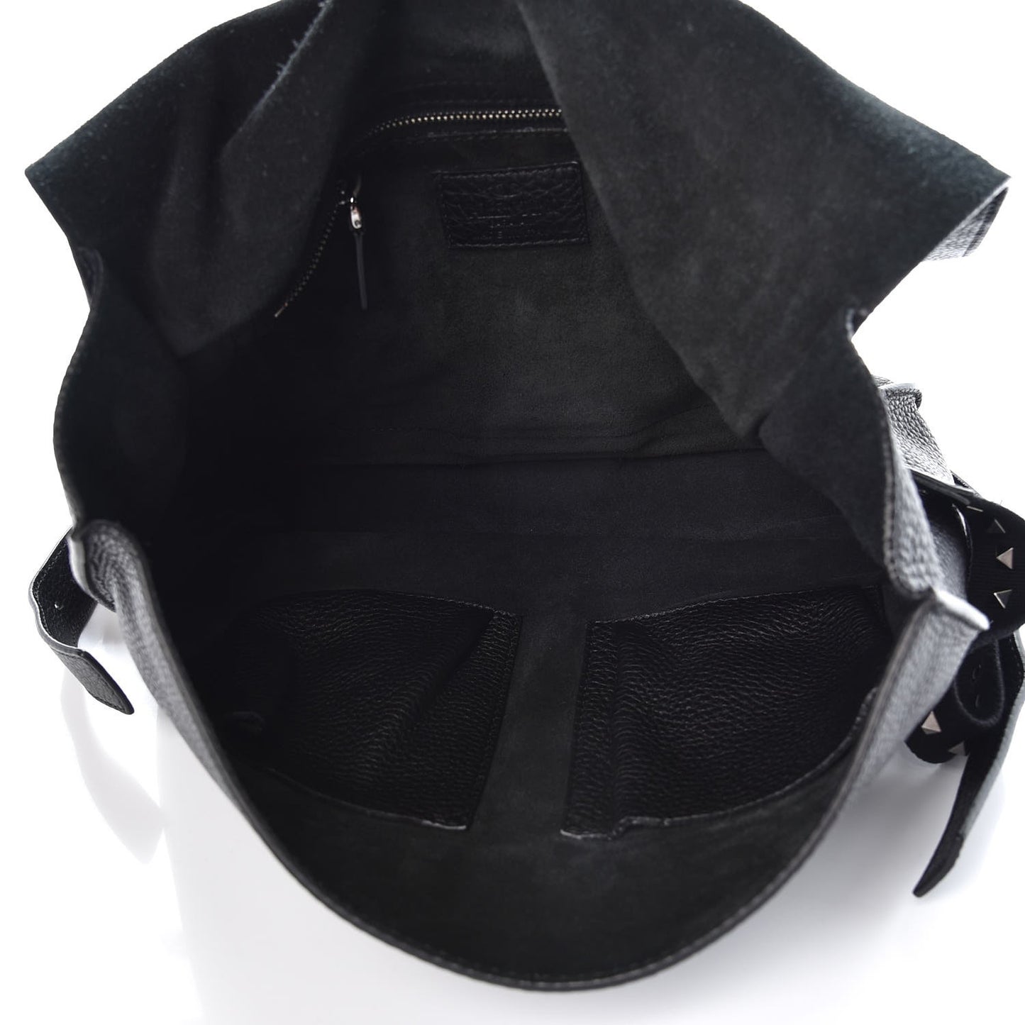 Pebbled Calfskin Rockstud Convertible Messenger Backpack Bag Black