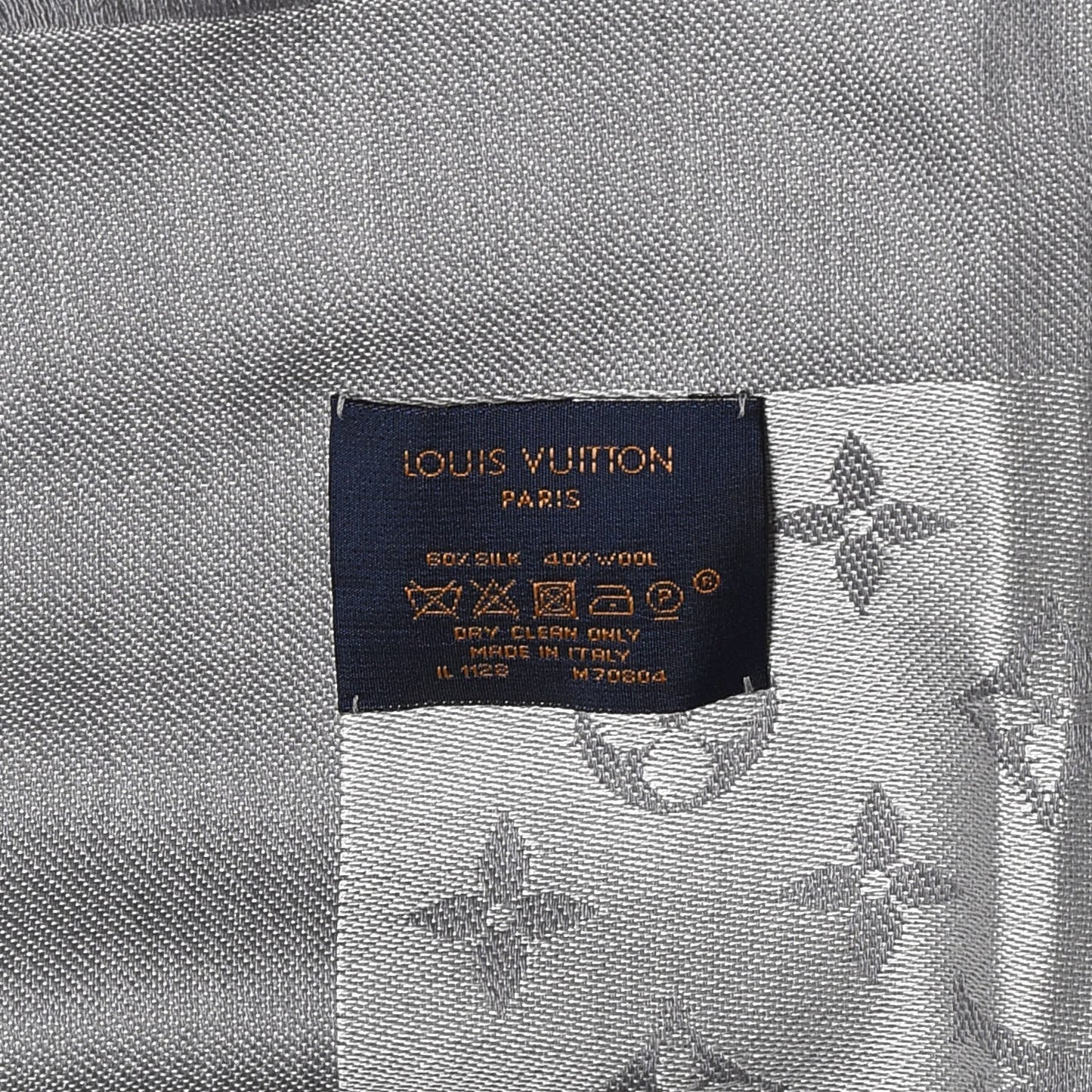 Silk Wool Monogram Shawl Pearl Grey