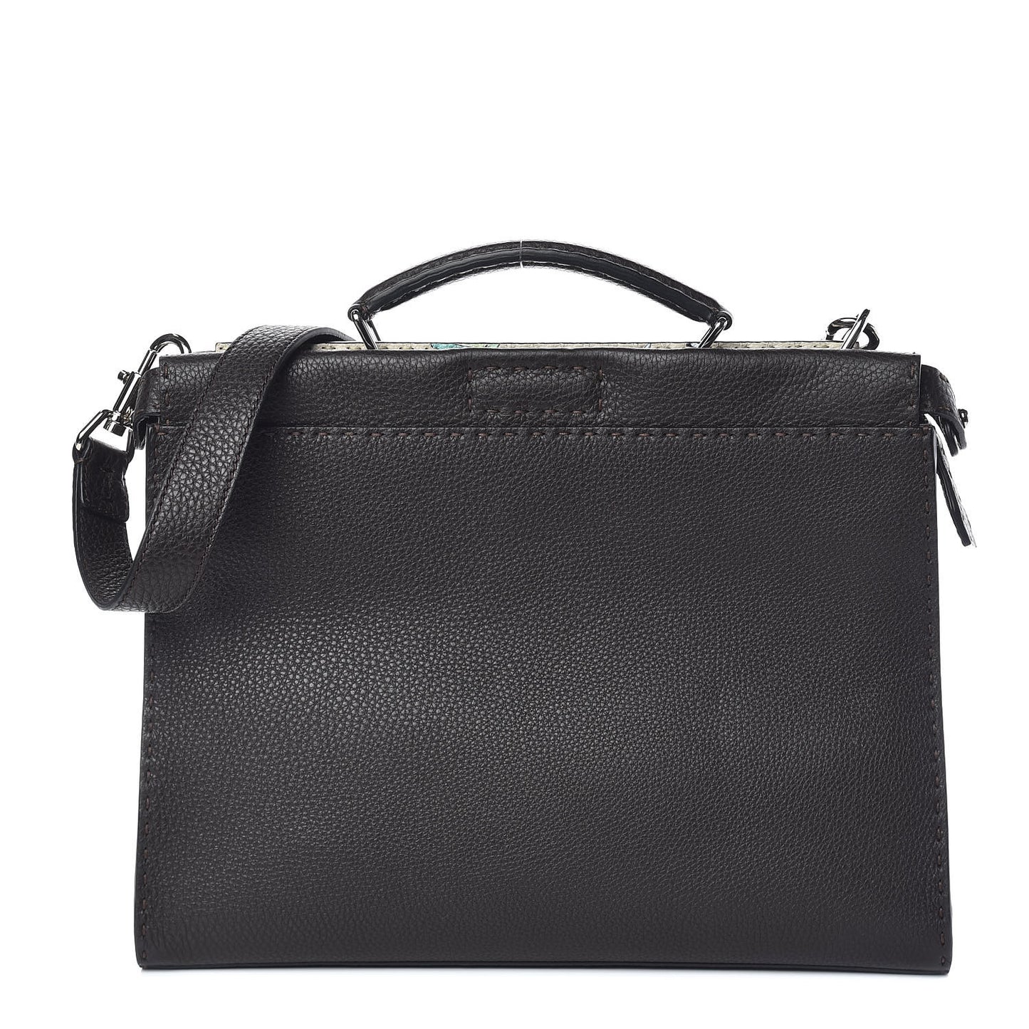 Calfskin Romano Selleria Large Peekaboo Iconic Fit Satchel Brown Milk Multicolor