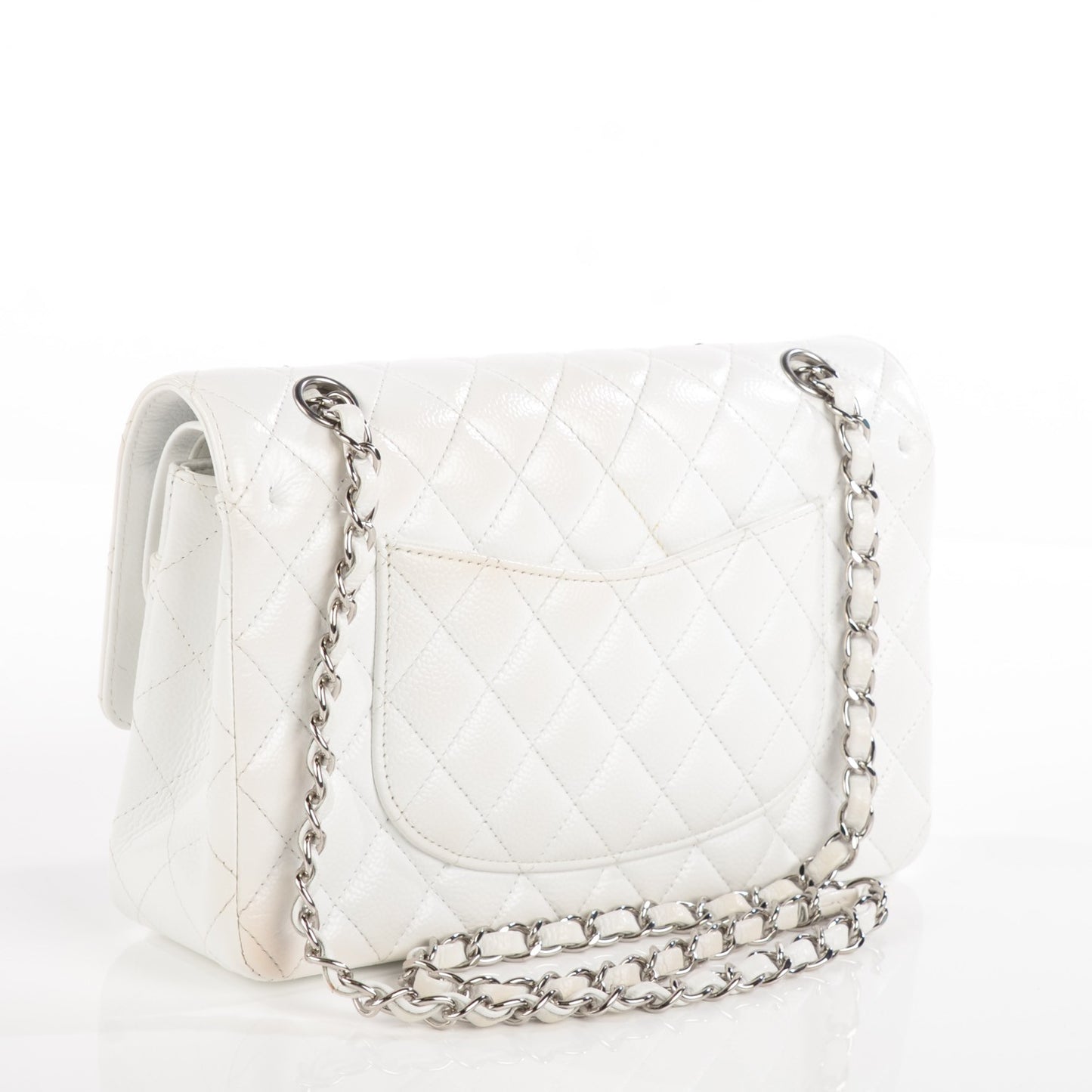 Caviar Quilted Medium Double Flap White