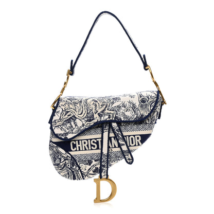 Christian Dior Canvas Embroidered Toile de Jouy Saddle Bag Blue 1 of 12