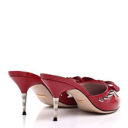 Gucci Patent GG Bow Sadie Spike Mid Heel Mules 38 Hibiscus Red 4 of 8