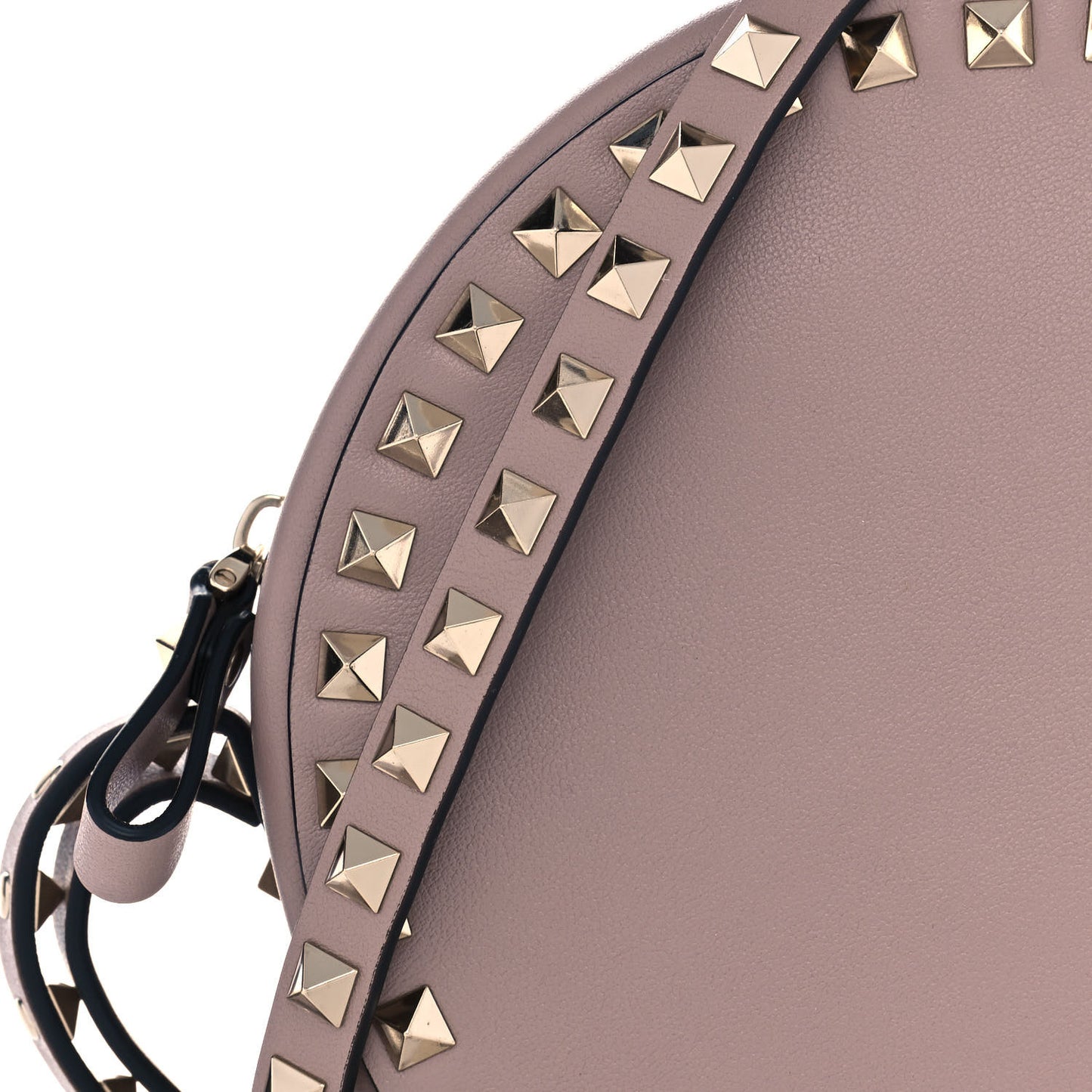 Calfskin Rockstud Round Crossbody Bag Poudre