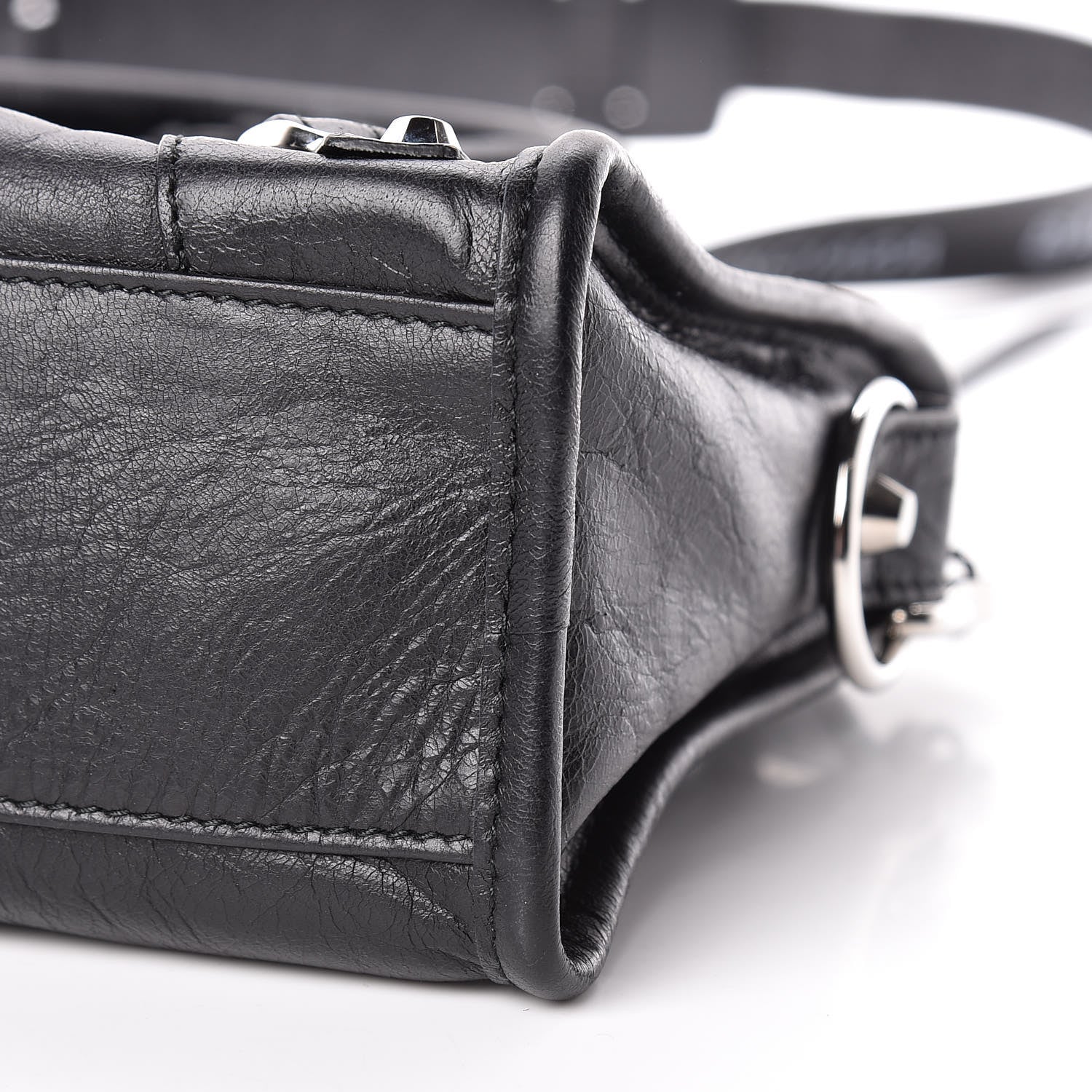 Balenciaga Agneau Classic Silver Hardware Mini City Logo Strap Black White 10 of 11