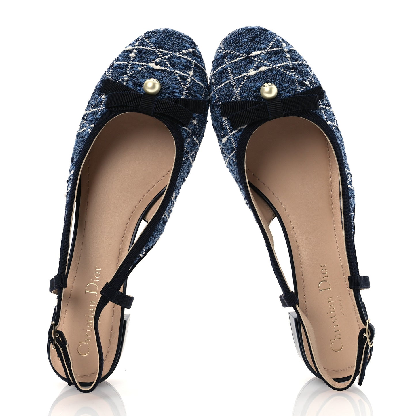 Tweed Cannage Slingback Ballet Pumps 39 Denim
