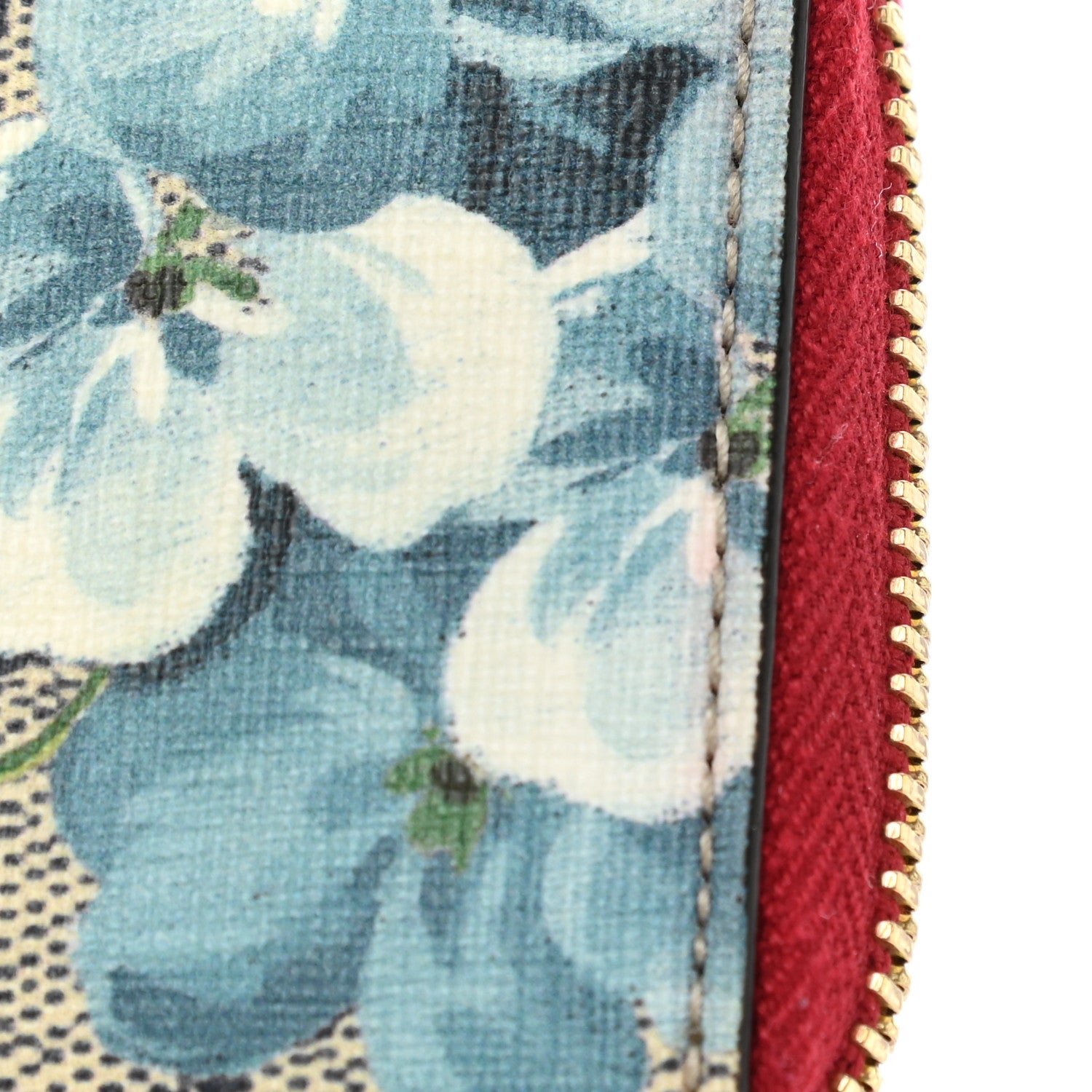Gucci GG Supreme Monogram Blooms Zip Around Card Case Wallet Beige Blue Navy Hibiscus Red Beige Blue Navy Hibiscus Red 8 of 9