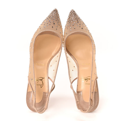 Christian Louboutin Suede Silk Crystal Strass Follies 70 Slingback Pumps 39.5 Light Silk 2 of 9