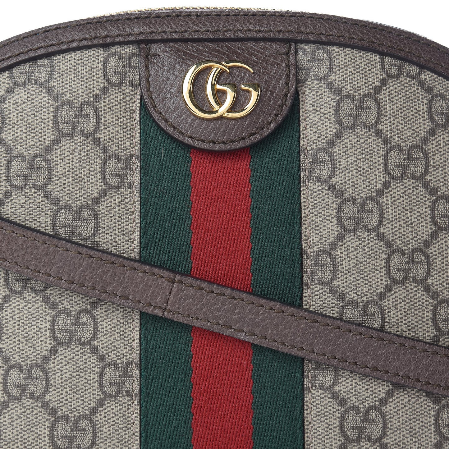 GG Supreme Monogram Textured Dollar Calfskin Web Small Ophidia Dome Shoulder Bag Beige Ebony New Acero