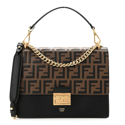 Fendi Vitello Liberty Bi-Color FF 1974 Embossed Chain Strap Kan U Shoulder Bag Black Maya 1 of 11