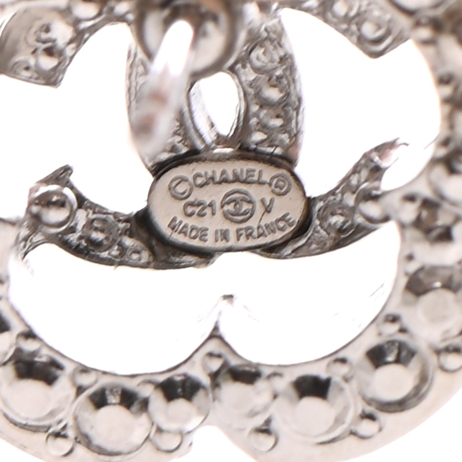 Chanel Crystal Coco Flapper Camellia CC Stud Earrings Silver 4 of 4