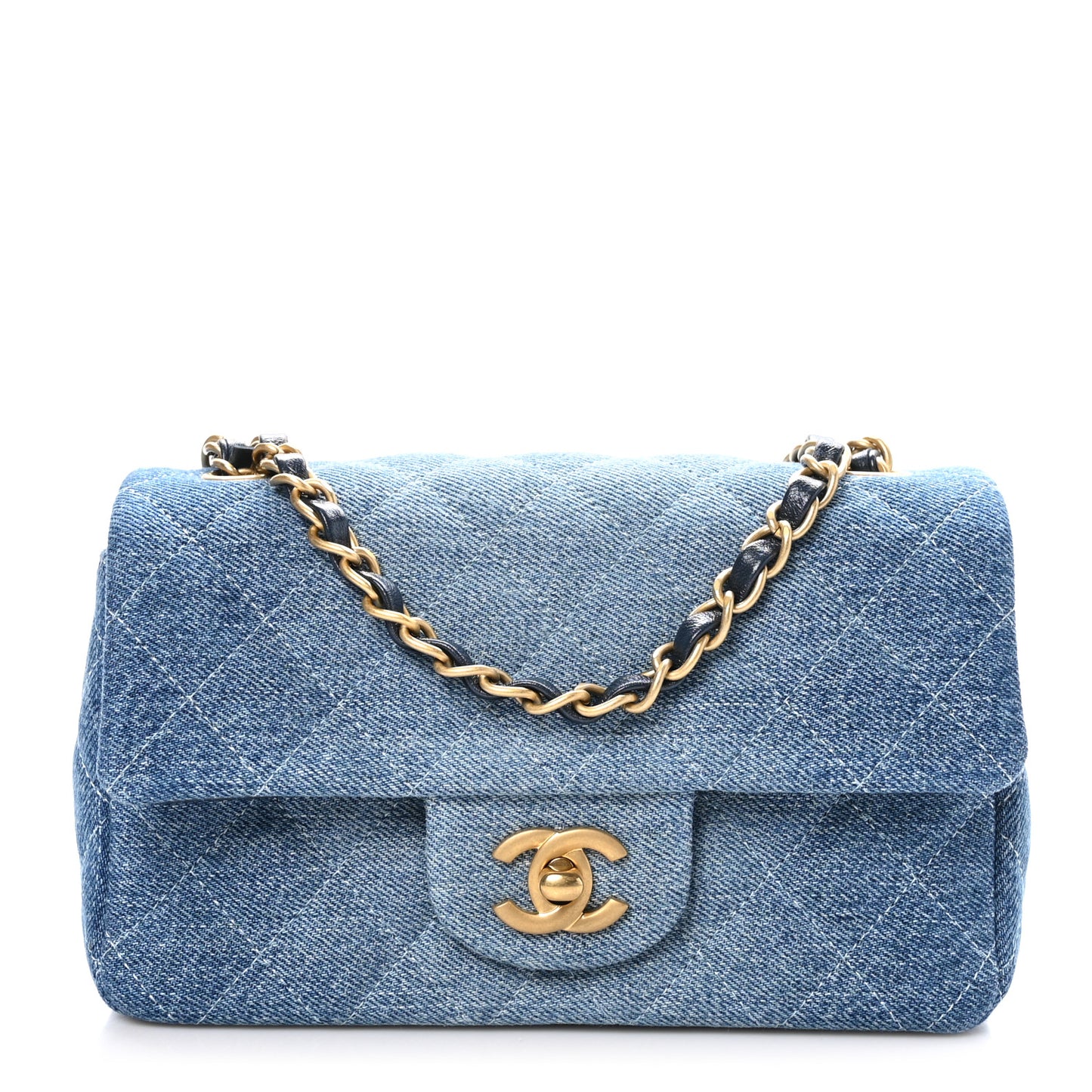 Washed Denim Quilted Mini Rectangular Flap Blue