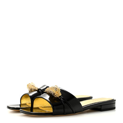 Gucci Patent Crystal Snake Head Block Heel Slide Sandals 38.5 Black 4 of 10