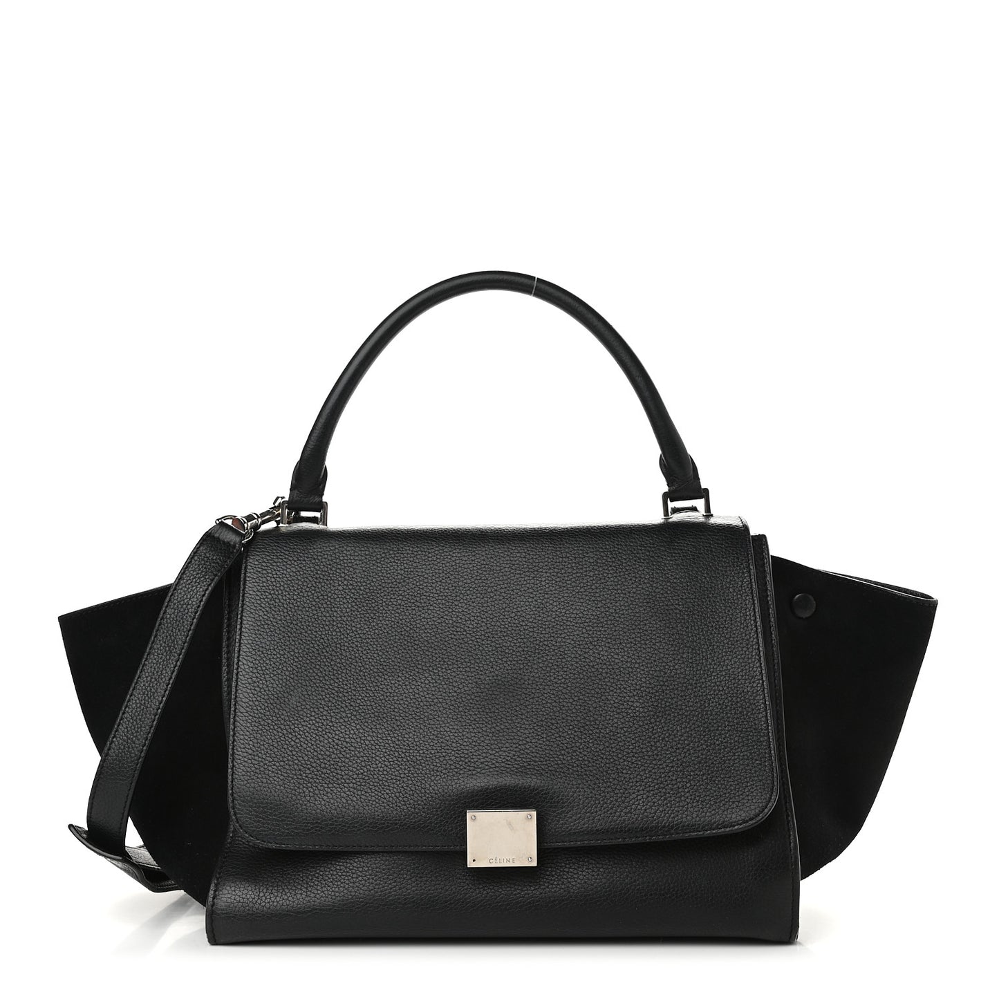 Drummed Calfskin Suede Medium Trapeze Black