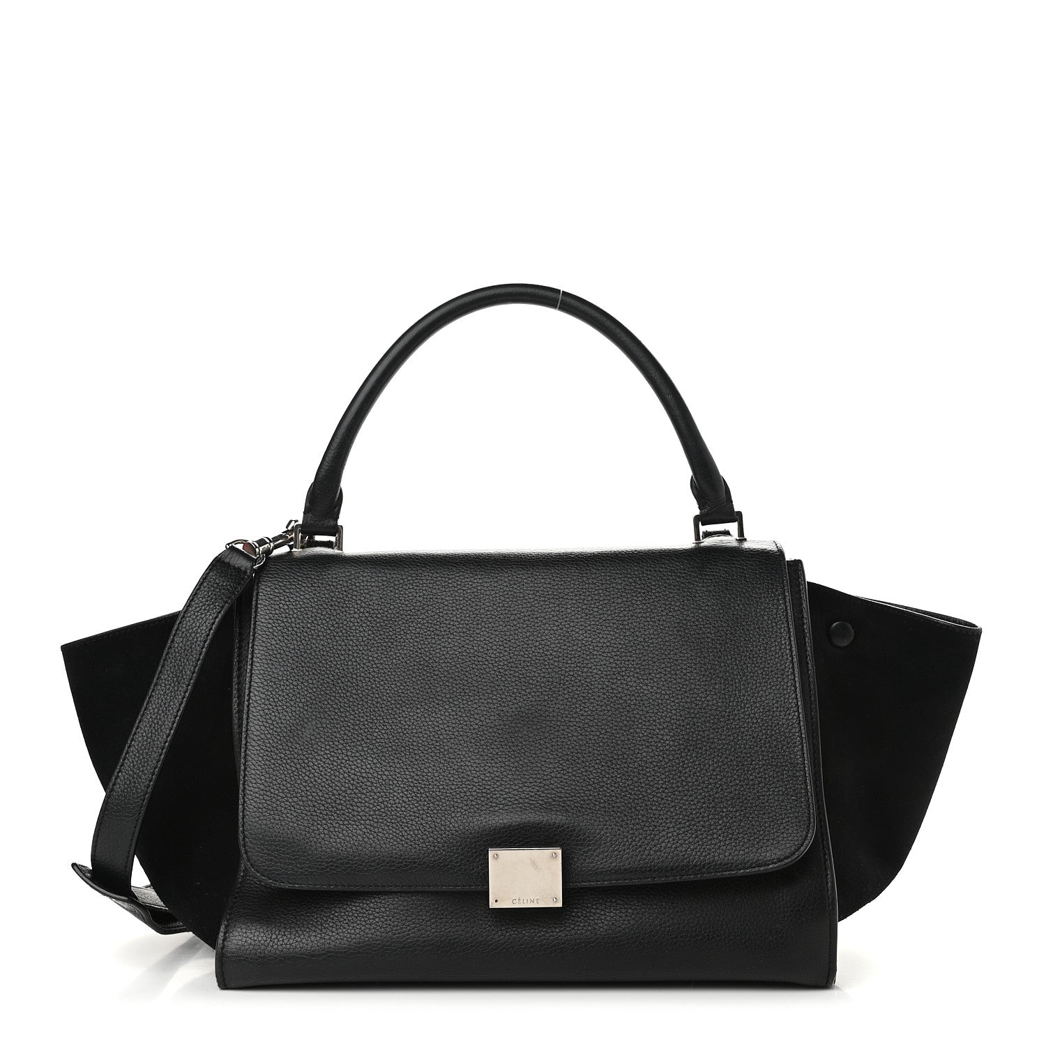 Celine Drummed Calfskin Suede Medium Trapeze Black 1 of 11