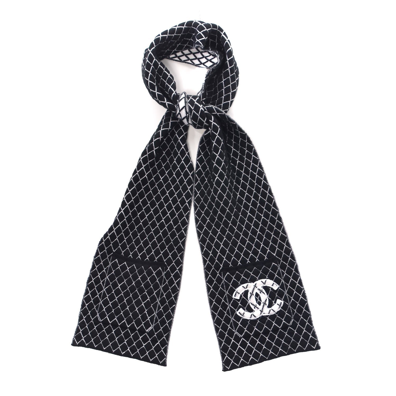 Chanel Cashmere CC Pocket Scarf Black White 1 of 6