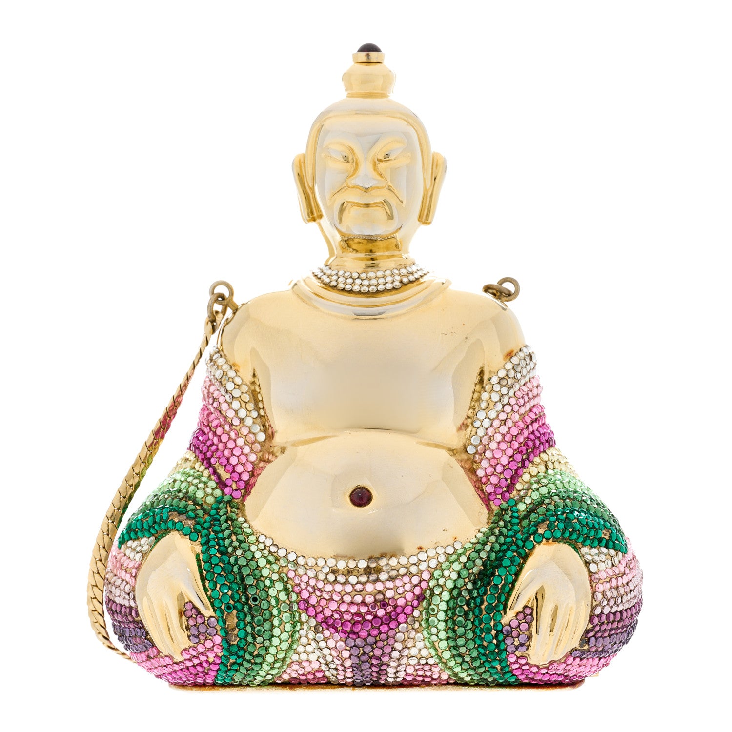 Judith Leiber Swarovski Crystal Buddha Minaudiere Clutch Gold 1 of 16