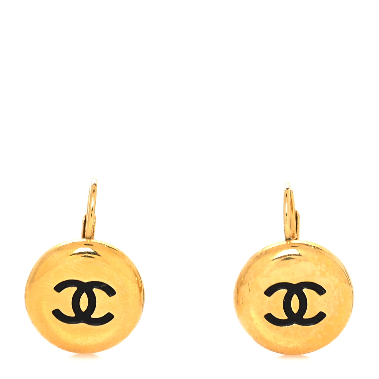 Chanel Metal CC Round Earrings Gold Black 1 of 4