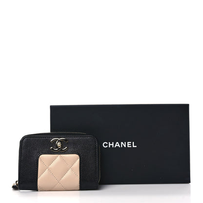Chanel Sheepskin Quilted Mademoiselle Vintage Zip Coin Purse Beige Black 8 of 8