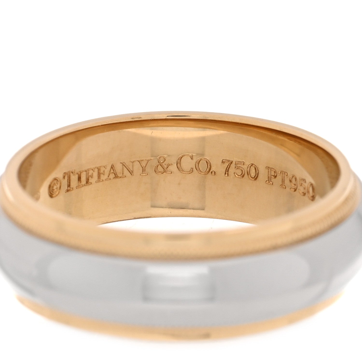 Tiffany Platinum 18K Yellow Gold 6mm Together Milgrain Wedding Band Ring 53 6.5 4 of 4