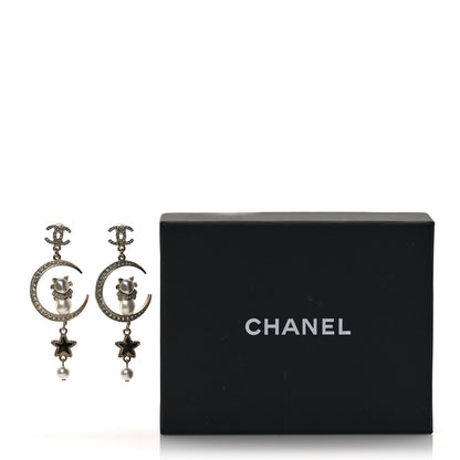 Chanel Metal Glass Crystal CC Cat Moon Earrings Gold 5 of 5