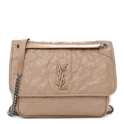 Saint Laurent Crinkled Calfskin Matelasse Monogram Large Niki Chain Satchel Light Taupe 1 of 19