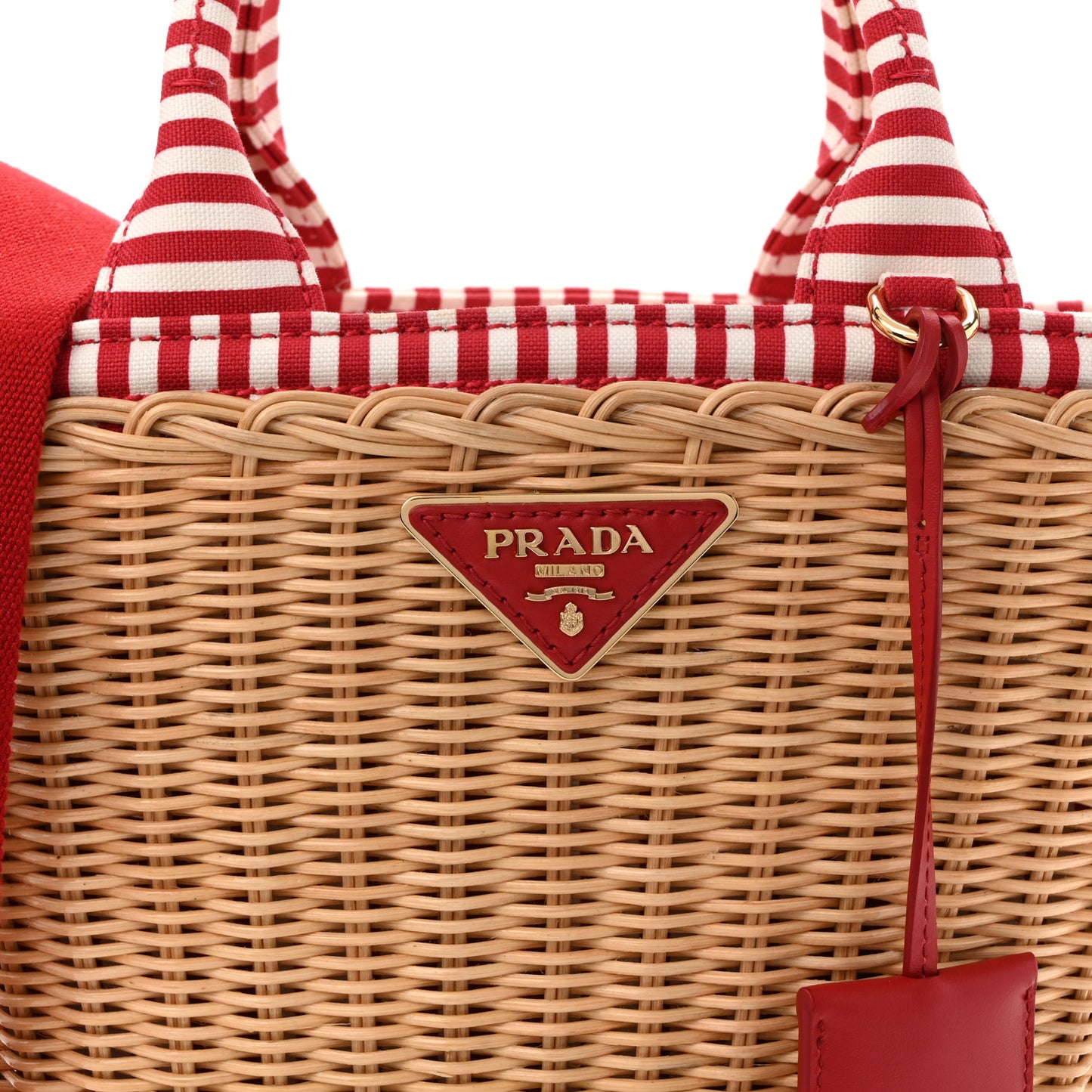 Wicker Canvas Striped Shoulder Bag Naturale Rosso