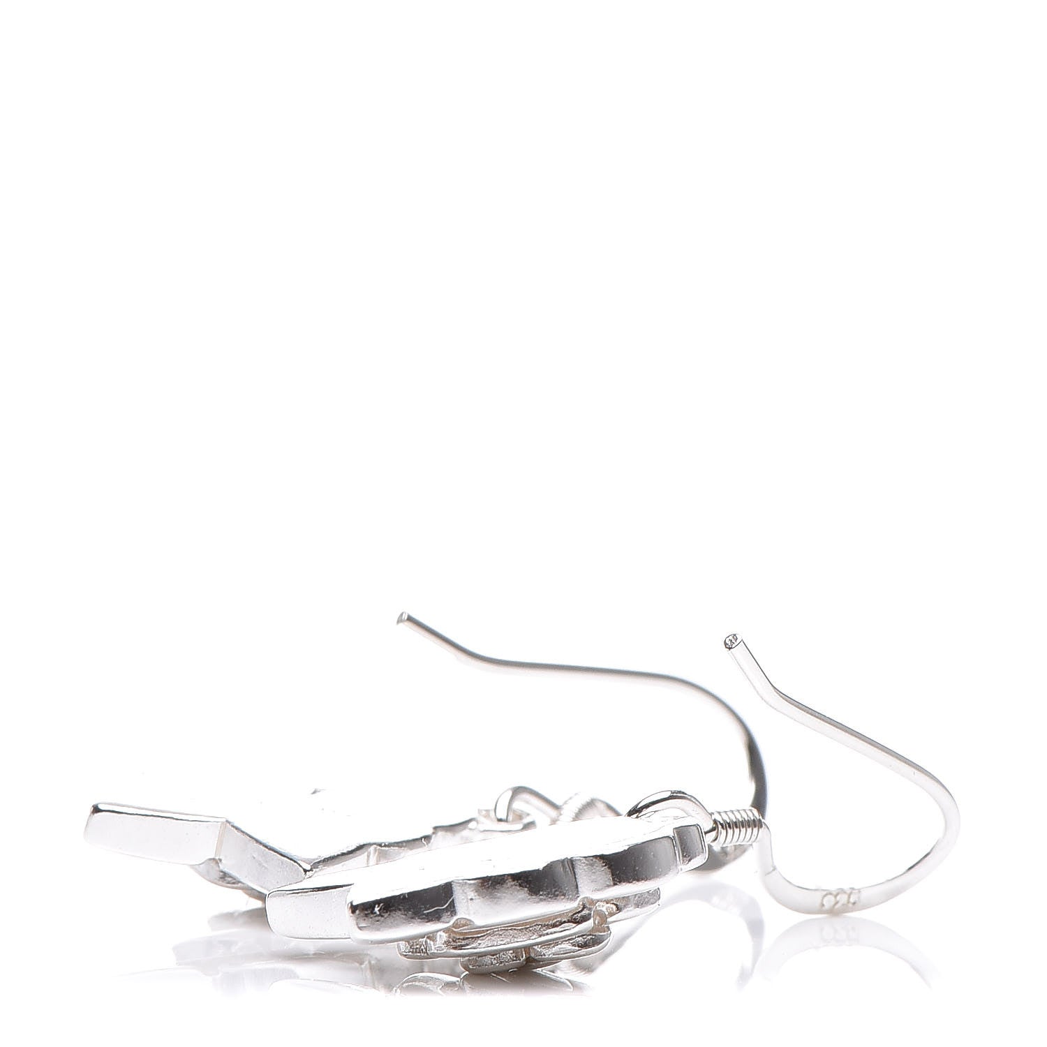 Chanel Sterling Silver Camellia Drop Earrings 3 of 4
