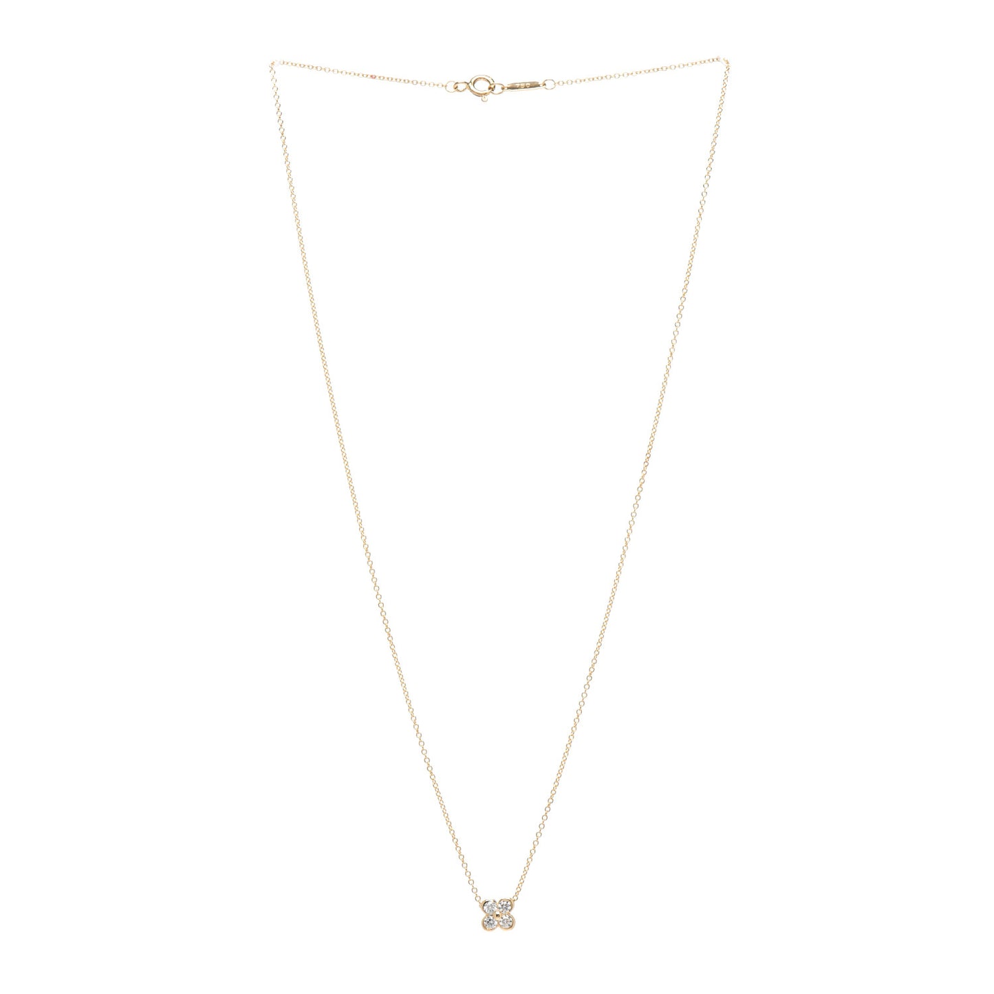 18K Yellow Gold Diamond Flower Pendant Necklace