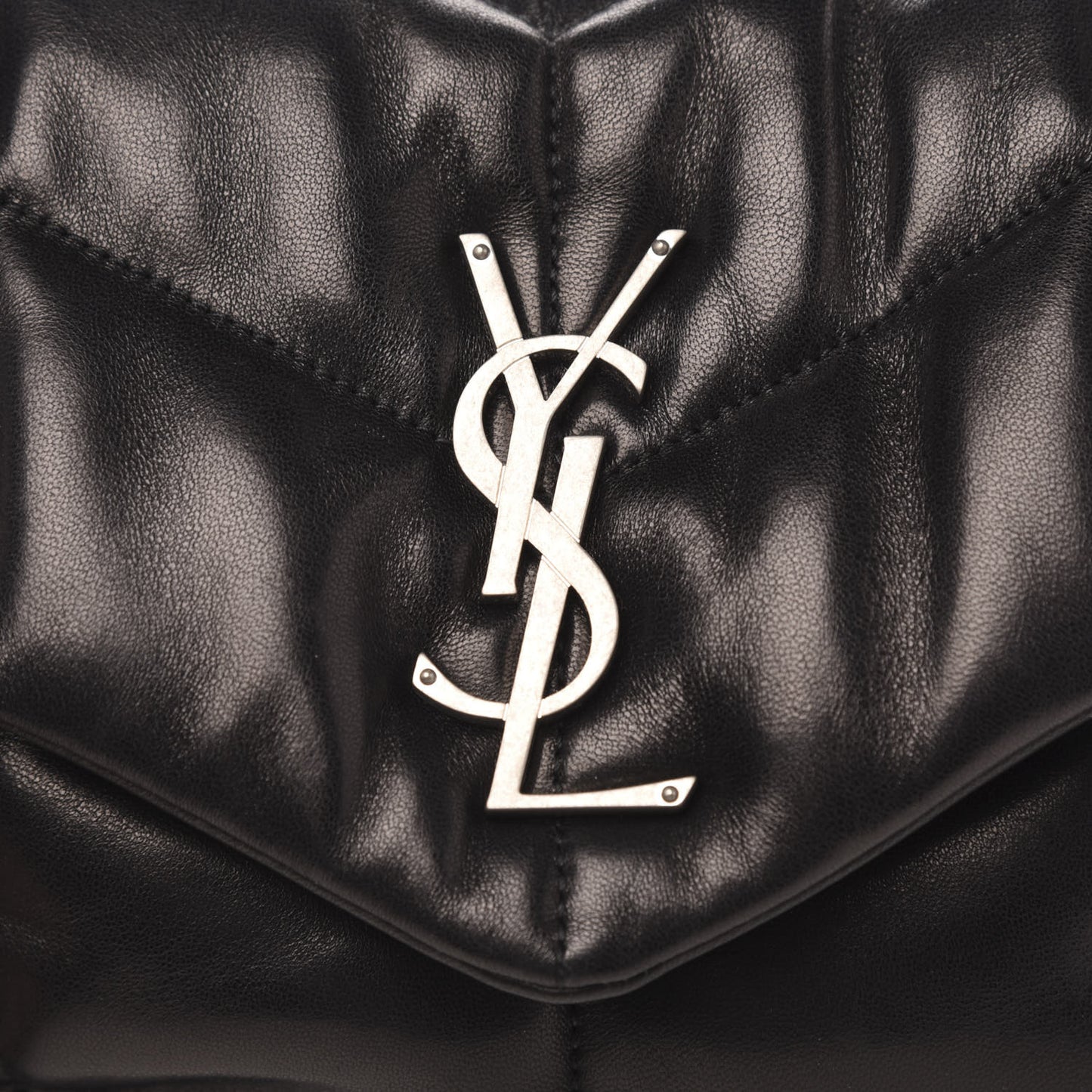 Lambskin Quilted Small Loulou Puffer Monogram Chain Satchel Black