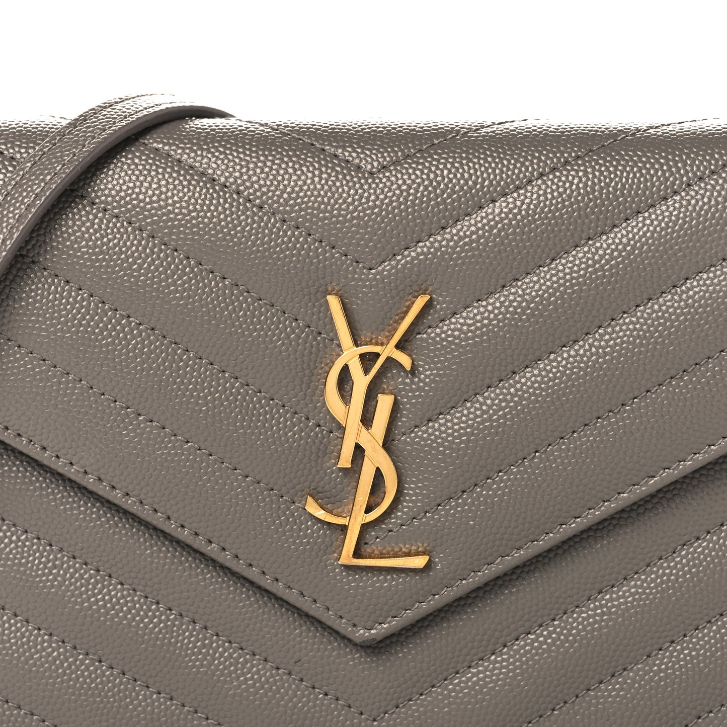 Grain De Poudre Matelasse Chevron Monogram Envelope Chain Wallet Fog