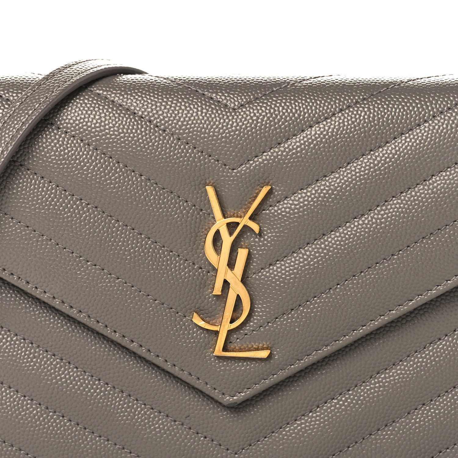 Saint Laurent Grain De Poudre Matelasse Chevron Monogram Envelope Chain Wallet Fog 7 of 11