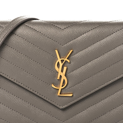 Saint Laurent Grain De Poudre Matelasse Chevron Monogram Envelope Chain Wallet Fog 7 of 11
