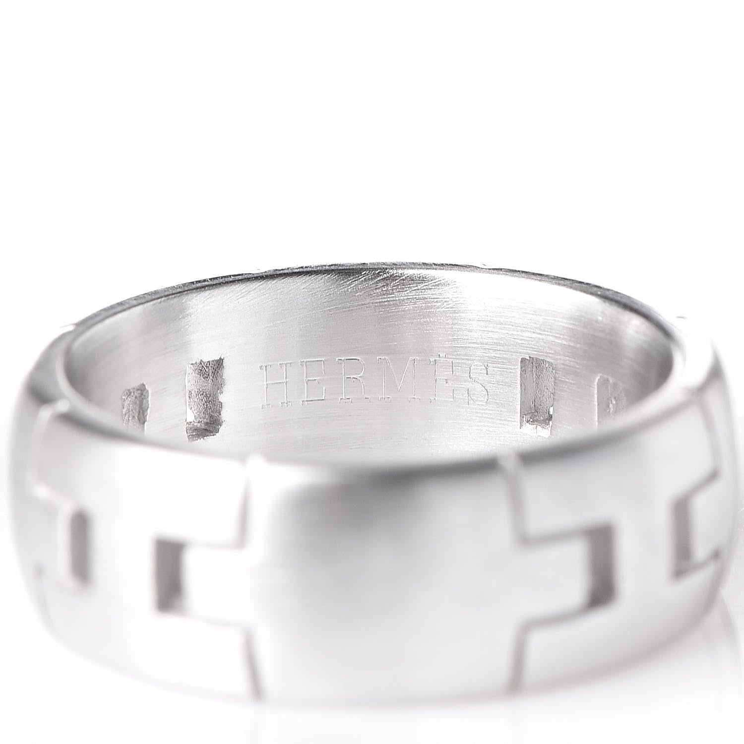 Hermes 18K White Gold Hercules H Band Ring 49 4.75 4 of 5