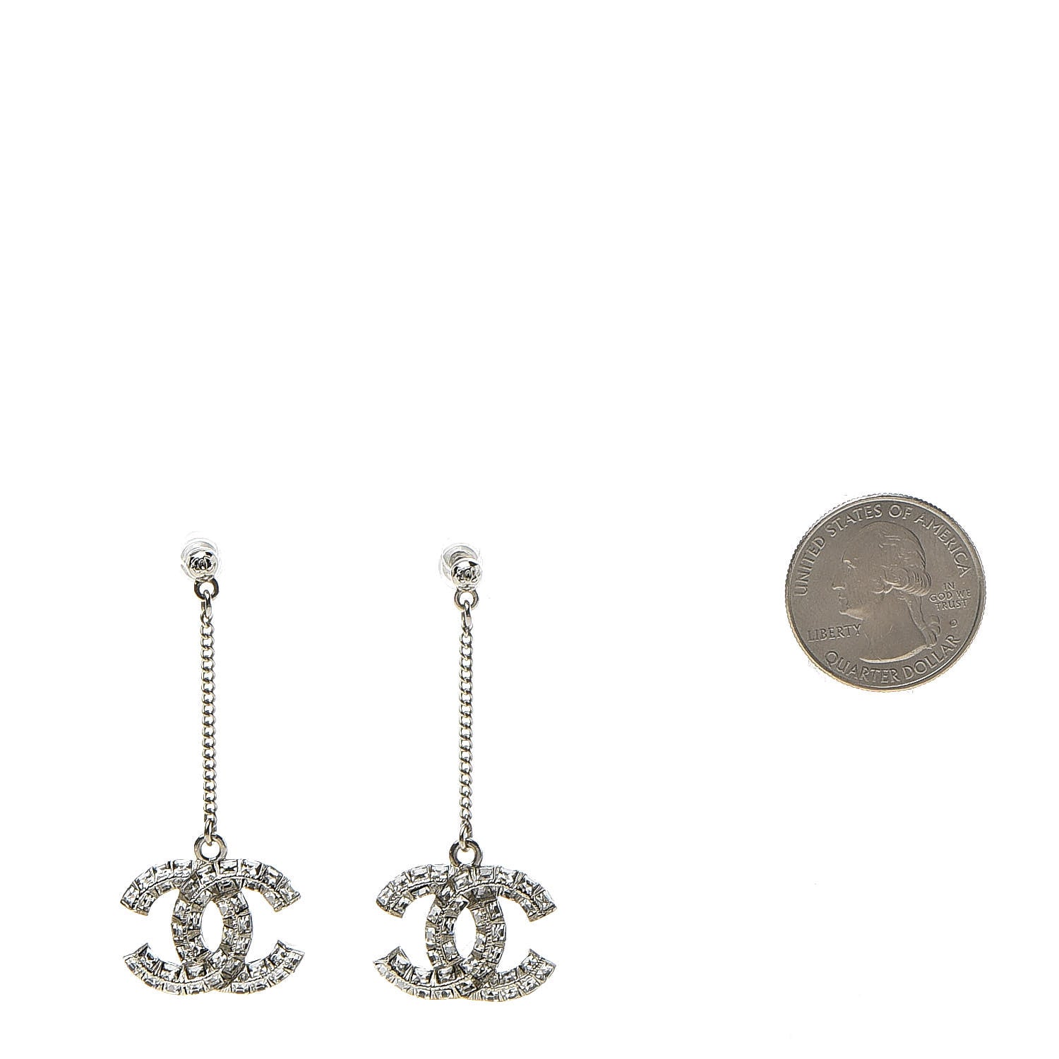 Chanel Baguette Crystal CC Drop Earrings Silver 2 of 4