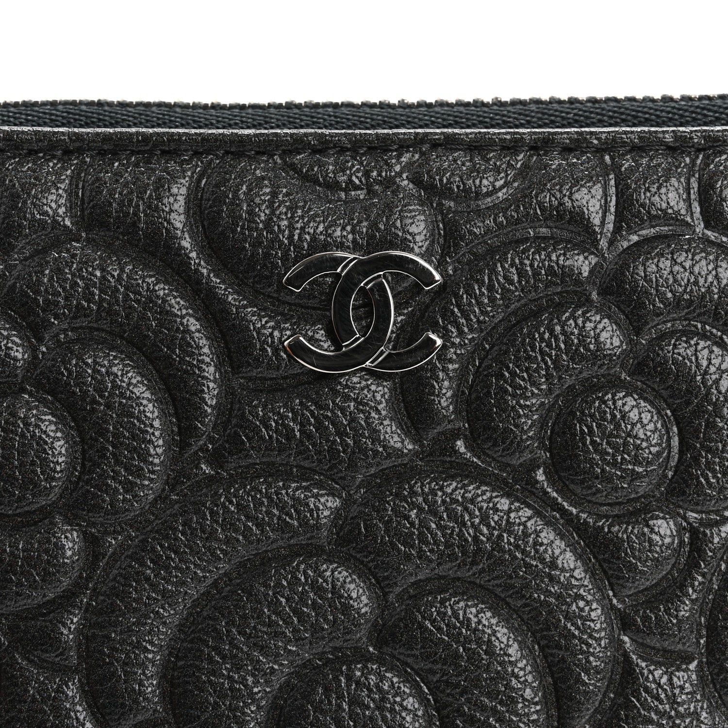 Chanel Goatskin Camellia Embossed Cosmetic Pouch Anthracite 8 of 12