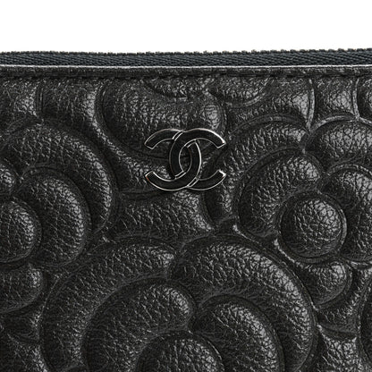Chanel Goatskin Camellia Embossed Cosmetic Pouch Anthracite 8 of 12