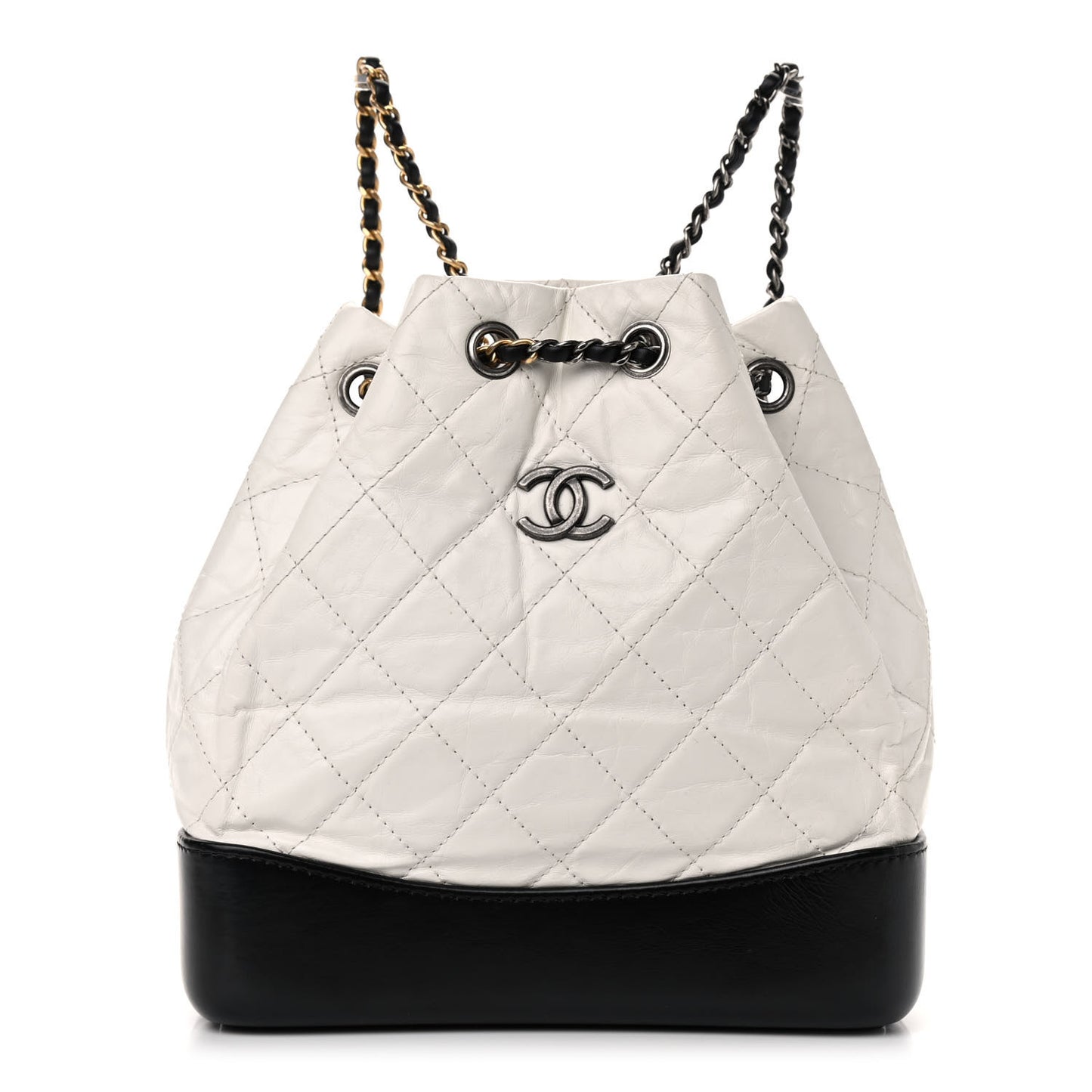 Aged Calfskin Quilted Small Gabrielle Backpack Black White
