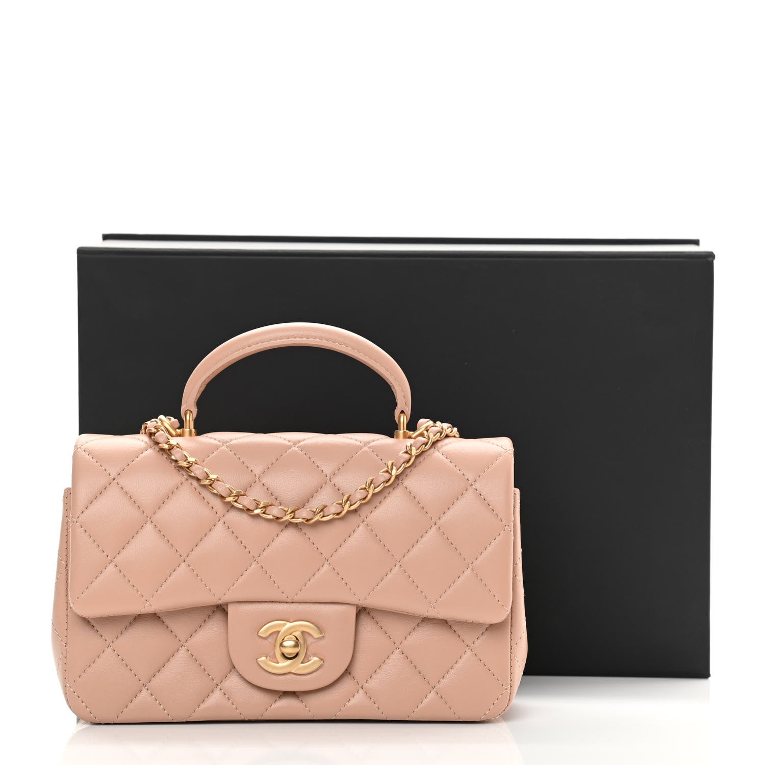 Chanel Lambskin Quilted Mini Top Handle Rectangular Flap Beige 12 of 12