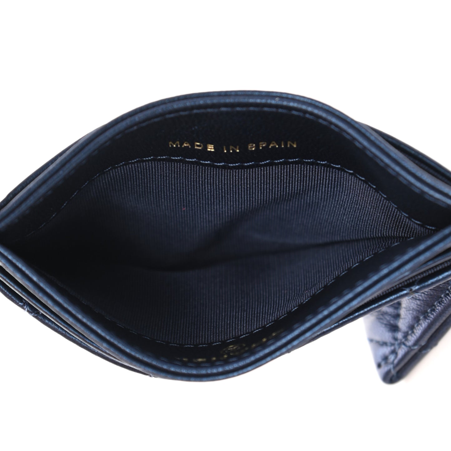 Metallic Lambskin Quilted Boy Card Holder Blue