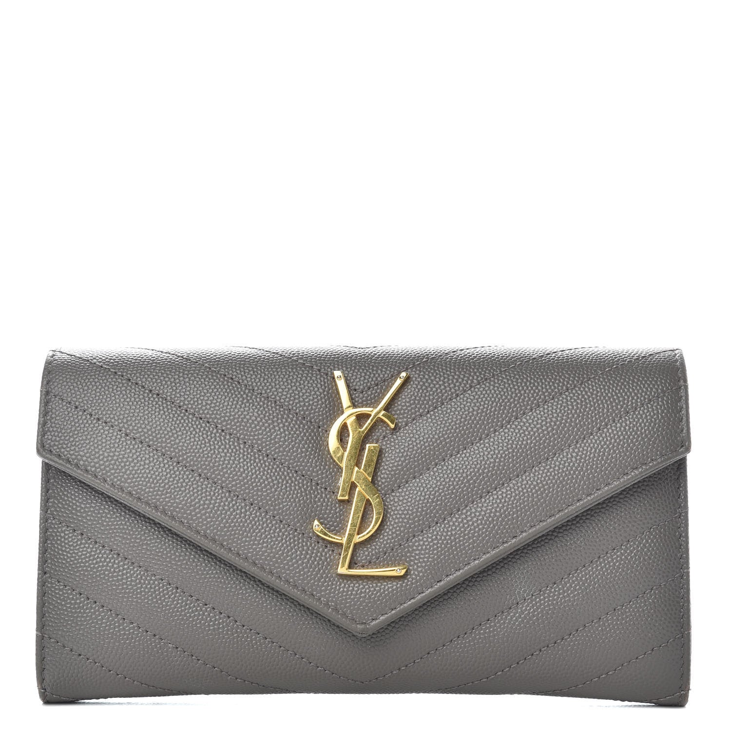 Saint Laurent Grain De Poudre Matelasse Chevron Monogram Flap Wallet Fog 1 of 6