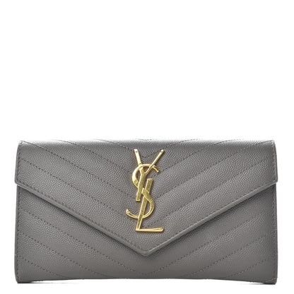 Saint Laurent Grain De Poudre Matelasse Chevron Monogram Flap Wallet Fog 1 of 6