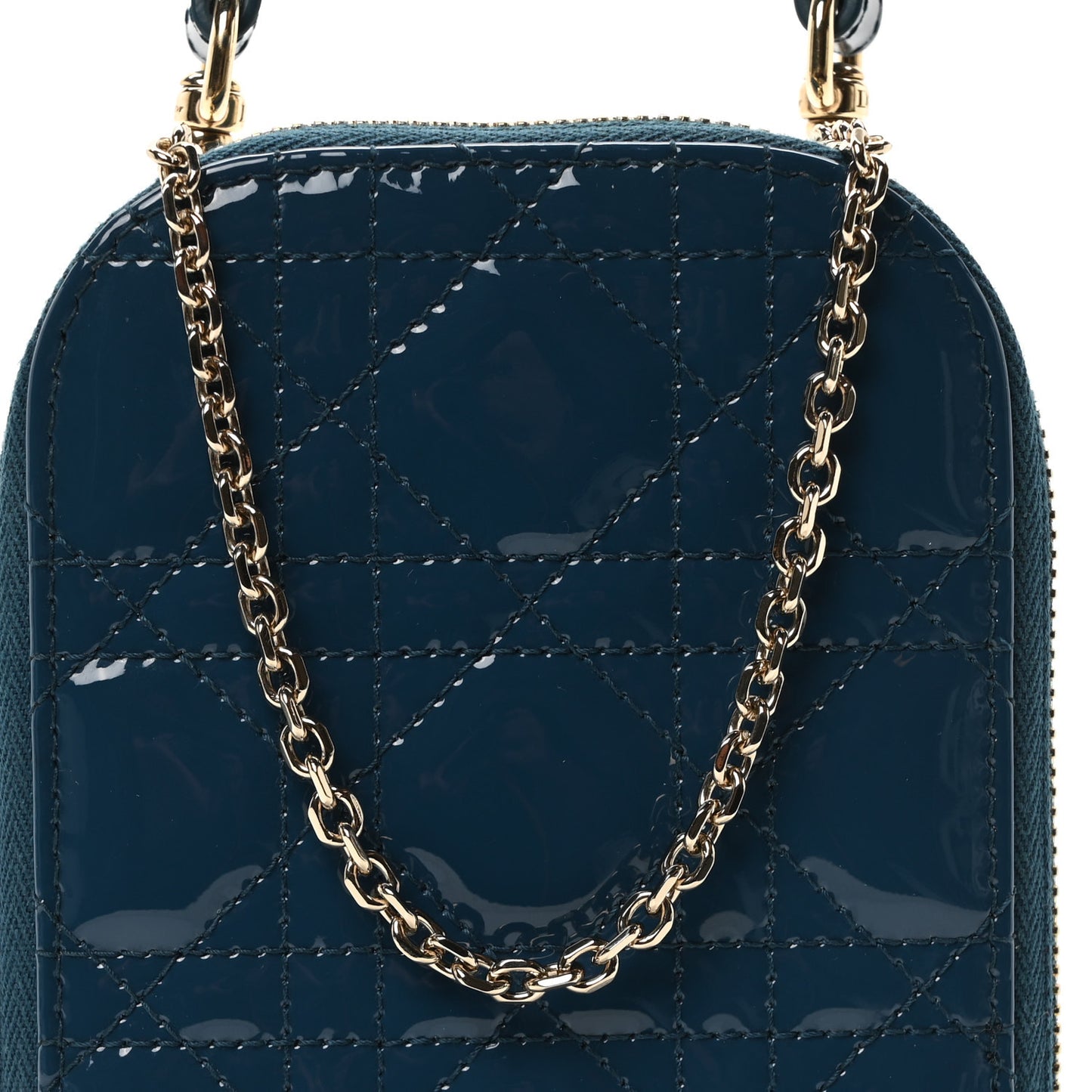 Patent Cannage Lady Dior Phone Holder Dior Blue