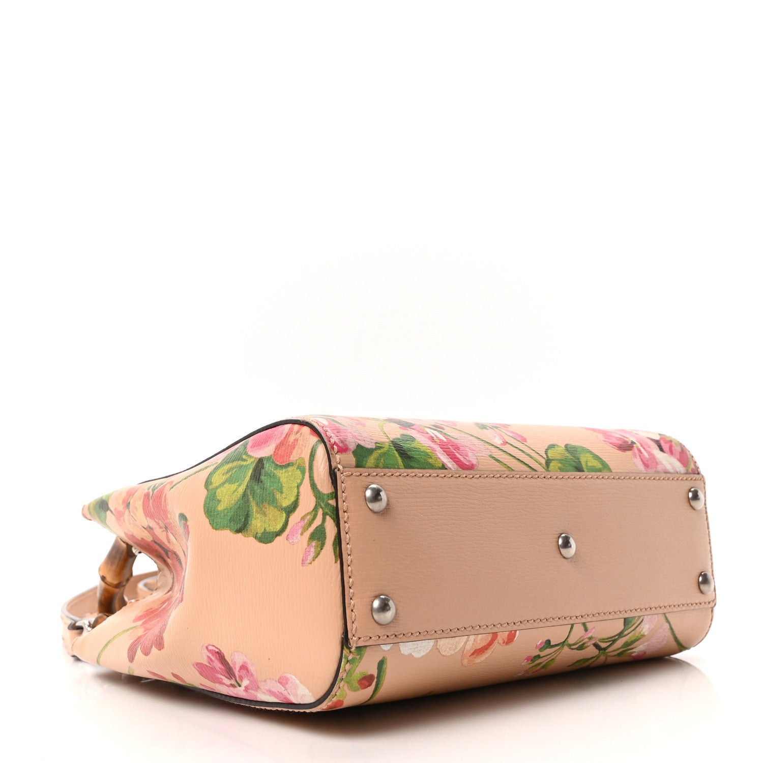Gucci Shangai Calfskin Blooms Print Mini Bamboo Shopper Tote Pink Apricot Multicolor 4 of 10