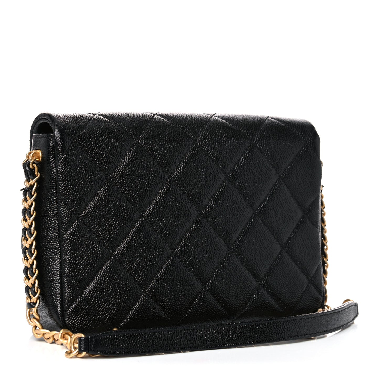 Shiny Caviar Quilted Small Chain Melody Flap Black