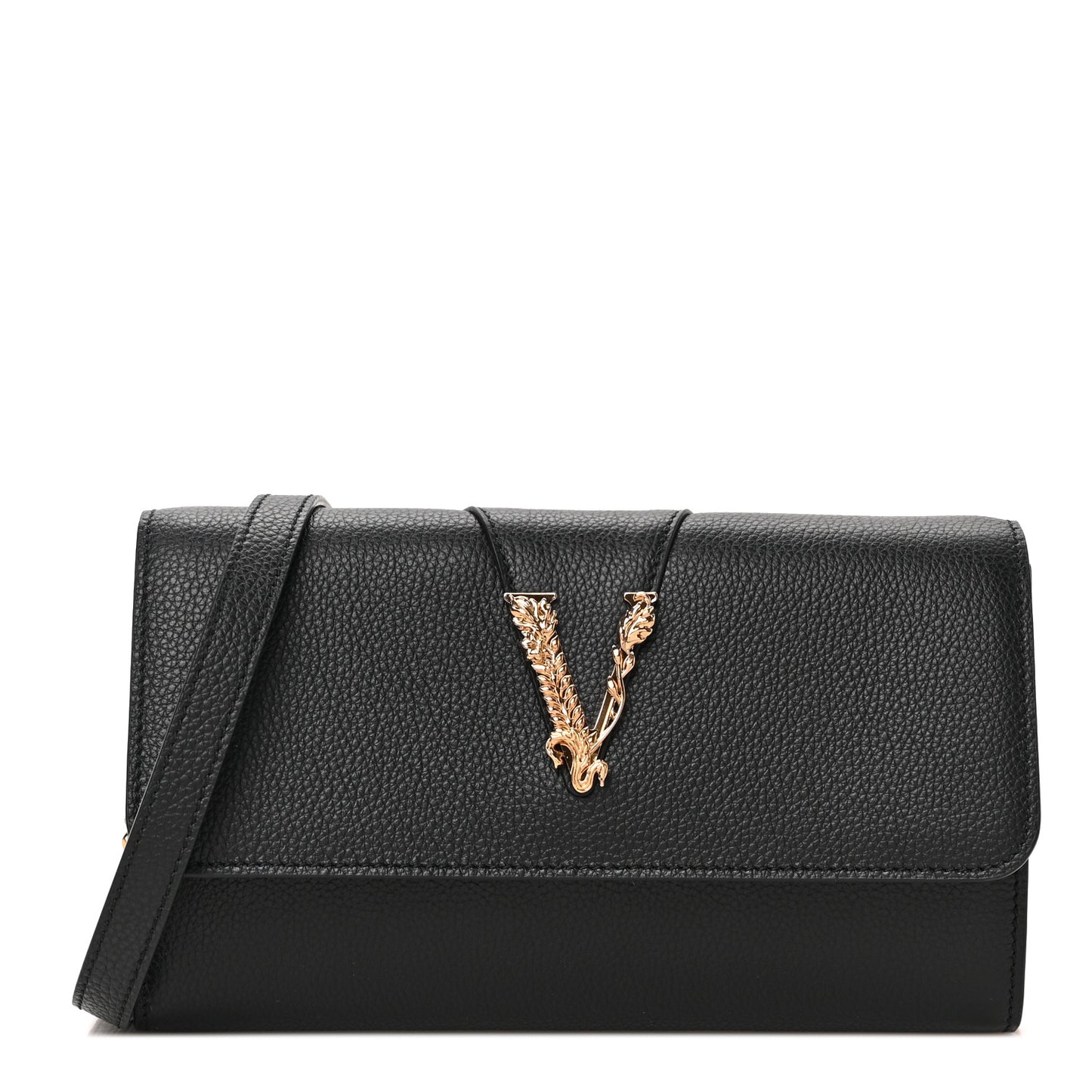 Grained Calfskin Virtus Wallet On Chain Black